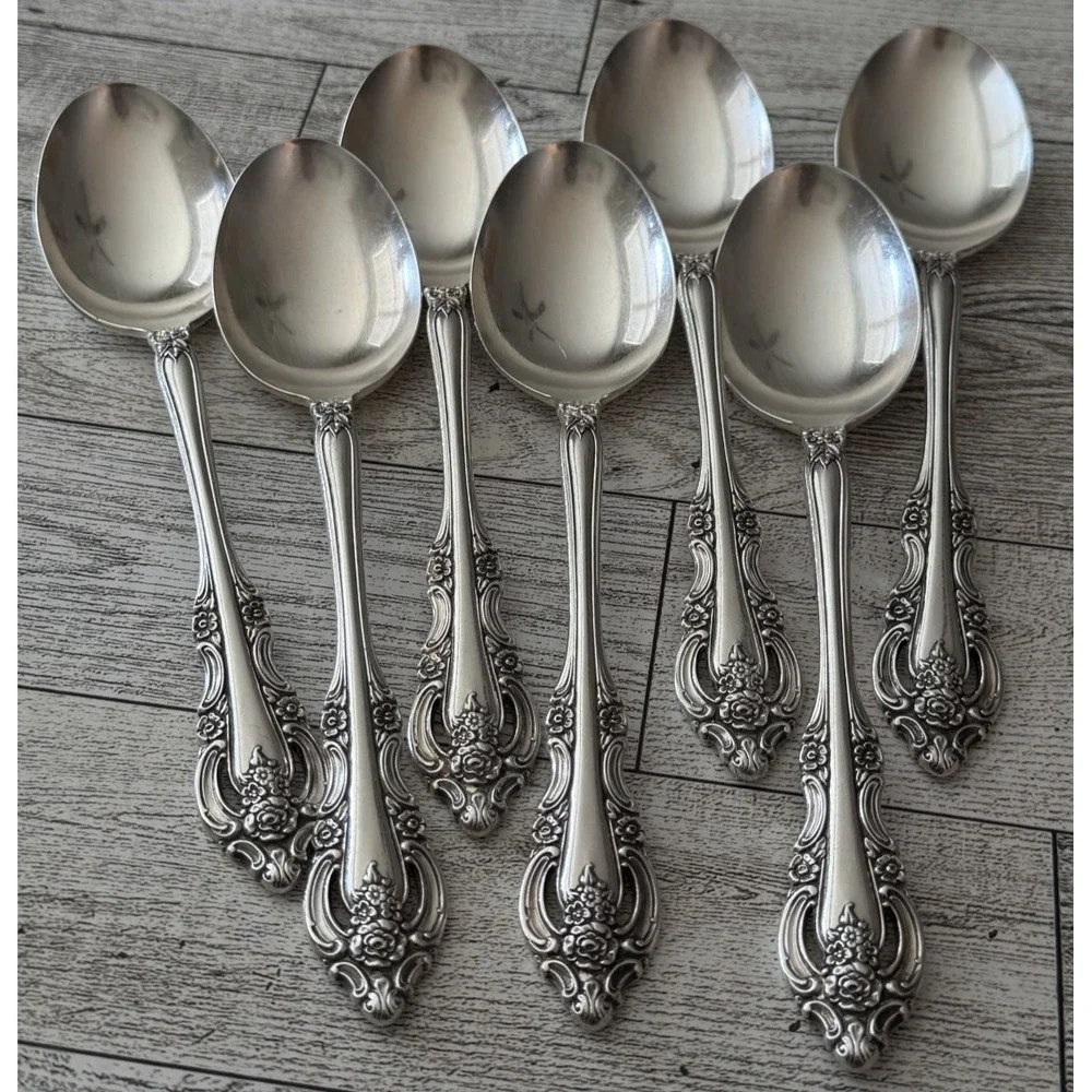 Oneida Community SILVER ARTISTRY Silverplate 1965 7 Dinner Oval Soup Spoons
